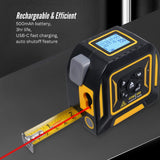 Tooleroo 40m Digital Laser Tape Measure + 5m Steel Tape – 3-in-1 Cross Marking - Low Angle