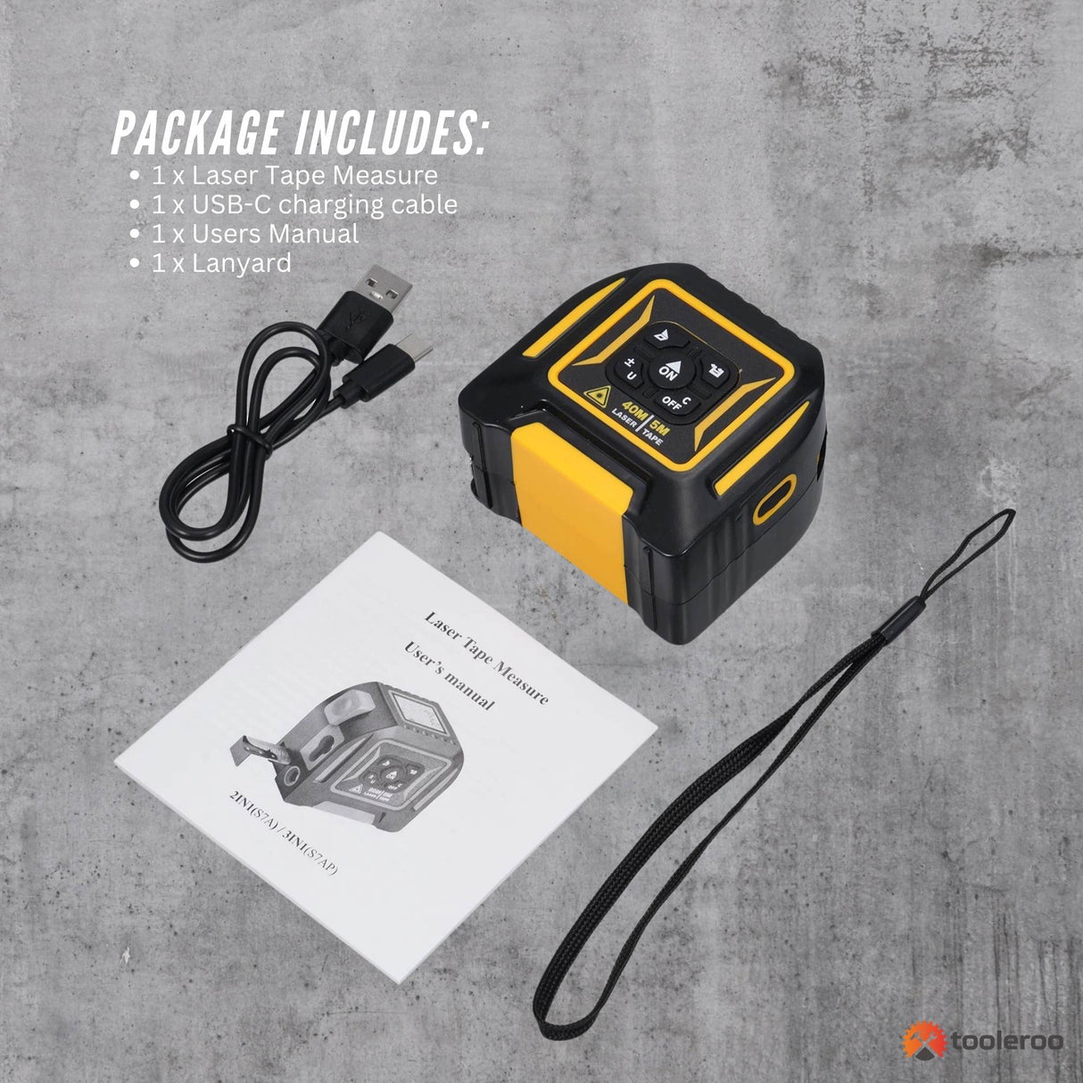 Tooleroo 40m Digital Laser Tape Measure + 5m Steel Tape ??3-in-1 Cross Marking
