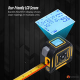 Tooleroo 60m Digital Laser Tape Measure + 5m Steel Tape – 3-in-1 Cross Marking - 45-Degree Angle