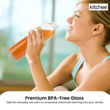 Kitchee 500ml Glass Water Bottle with Stainless Steel Lid - Set of 6 Drink Bottles - Side View