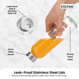 Kitchee 500ml Glass Water Bottle with Stainless Steel Lid - Set of 6 Drink Bottles - Top-Down View