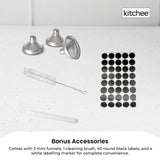 Kitchee 12x 60ml Small Glass Bottles + Lids Funnels Brush Labels Pen