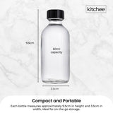 Kitchee 12x 60ml Small Glass Bottles + Lids Funnels Brush Labels Pen - Rear View