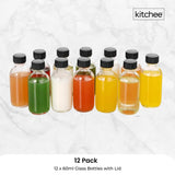 Kitchee 12x 60ml Small Glass Bottles + Lids Funnels Brush Labels Pen - Low Angle