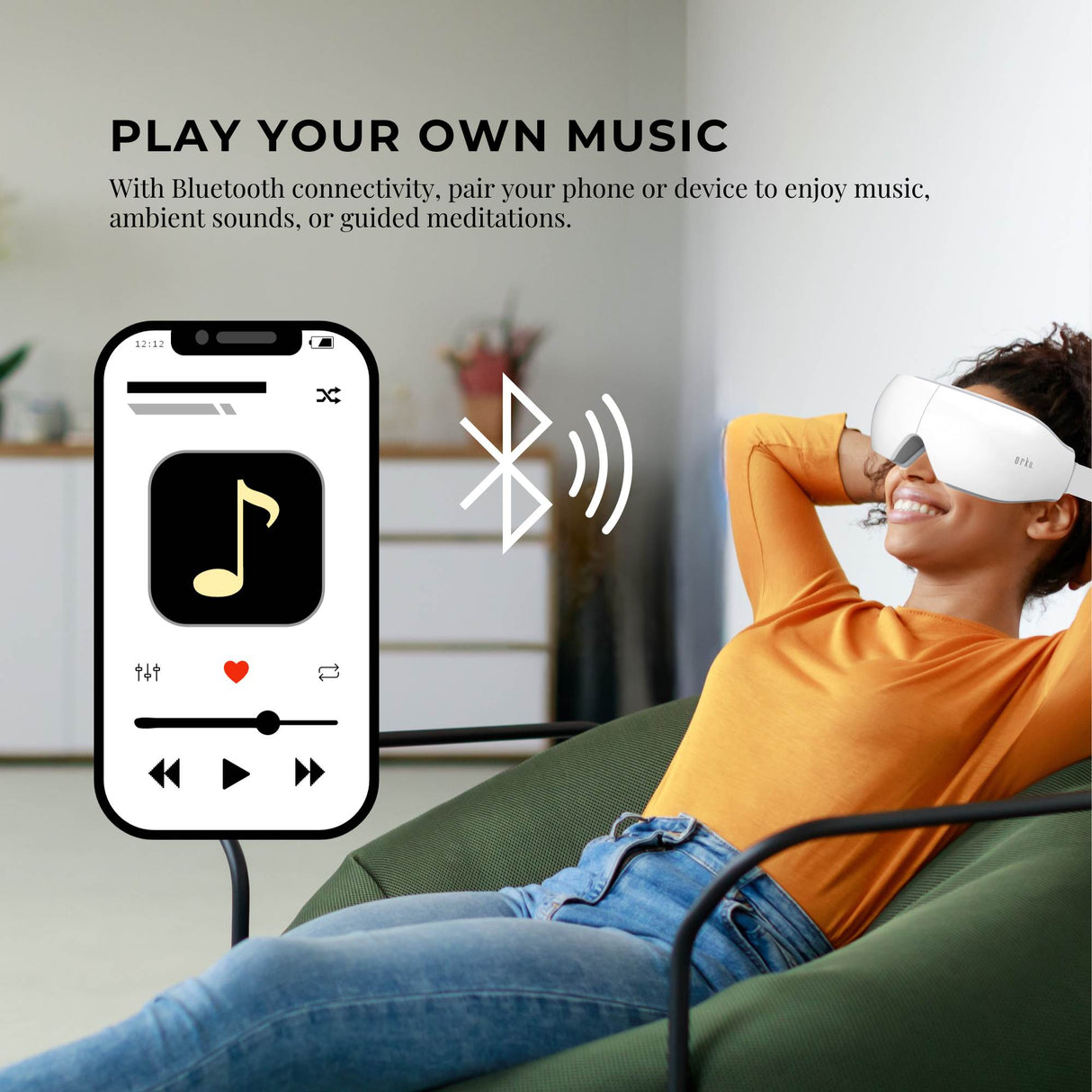 Orku Rechargeable Eye Massager ??Vibration Heat Pressure Therapy with Bluetooth