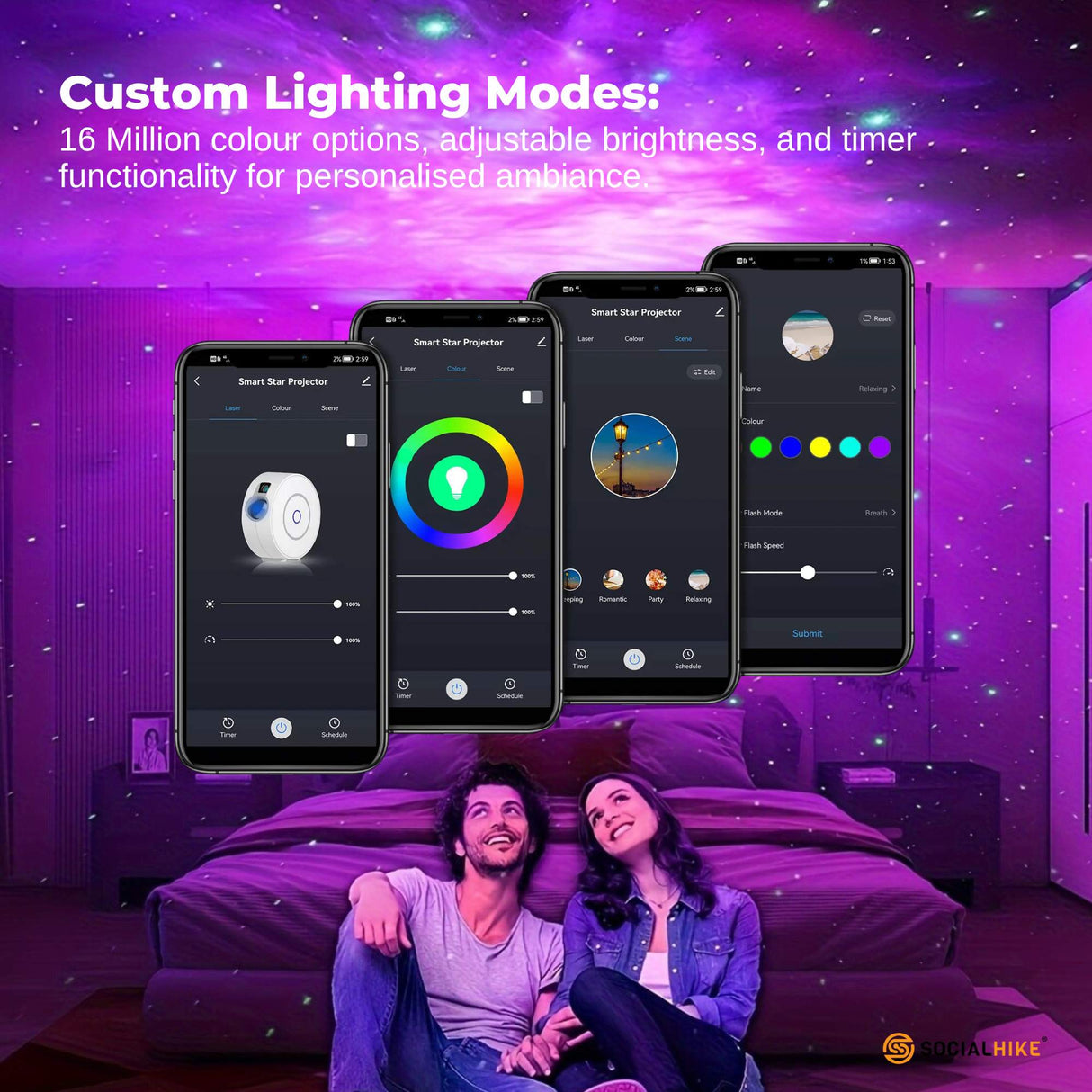Social Hike Smart Galaxy Star Projector  WiFi LED Light App Voice Control White