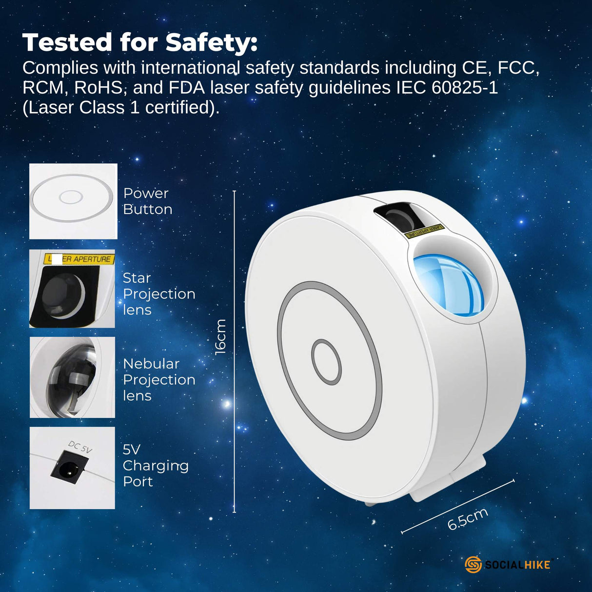 Social Hike Smart Galaxy Star Projector  WiFi LED Light App Voice Control White