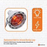 Tooleroo 275W Infrared Heat Lamp Bulb - Red Edison Screw Therapy Light YC-868B - Side View