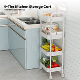 Kitchee 4-Tier Kitchen Storage Cart Trolley with Wheels - Shelf Organiser WHITE - Front View
