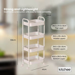 Kitchee 4-Tier Kitchen Storage Cart Trolley with Wheels - Shelf Organiser WHITE