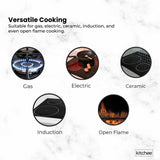 Kitchee 32cm Carbon Steel Wok Set Flat Bottom with Wood Lid + Spatula - Induction Ready - Rear View