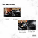 Kitchee 32cm Carbon Steel Wok Set Flat Bottom with Wood Lid + Spatula - Induction Ready - Low Angle