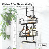 Kitchee 3 Tier Shower Caddy Over Door Bathroom Hanging Shelf Storage Rack Black - Front View