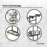 Kitchee 3 Tier Shower Caddy Over Door Bathroom Hanging Shelf Storage Rack Black - Side View