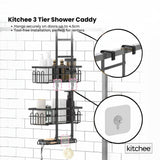 Kitchee 3 Tier Shower Caddy Over Door Bathroom Hanging Shelf Storage Rack Black - Top-Down View