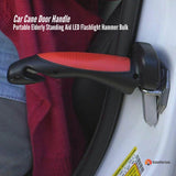 1x Car Cane Door Handle - Portable Elderly Standing Aid LED Flashlight Hammer Tool - Front View