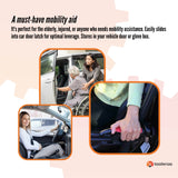 1x Car Cane Door Handle - Portable Elderly Standing Aid LED Flashlight Hammer Tool - Side View