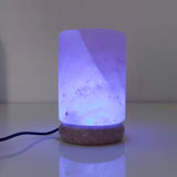 USB Colour Changing Salt Himalayan Lamp - Cylinder Shape Pink Rock LED Light - Side View