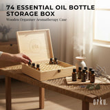 74 Slots Essential Oils Storage Box - Wooden 1-Tier Bottle Holder - Front View