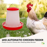 Rooster Farms 6Kg Automatic Chicken Feeder - Poultry Hen Feeding Seed Bucket - Front View