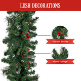 Christabelle 3.05m Christmas Garland with Berries Pine Tree Decoration Ornament - Top-Down View