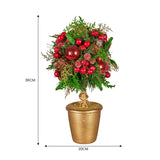 Christabelle 36cm Christmas Tabletop Topiary Tree Pre-Decorated Berries, Baubles & Pine Cones Gold Pot Twisted Stem Festive Decoration - Top-Down View