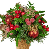 Christabelle 33cm Christmas Bouquet Pre-Decorated Holiday Floral Arrangement with Berries, Baubles & Pine Cones Festive Tabletop Centrepiece Decoration - Side View