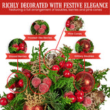 Christabelle 33cm Christmas Bouquet Pre-Decorated Holiday Floral Arrangement with Berries, Baubles & Pine Cones Festive Tabletop Centrepiece Decoration - Rear View