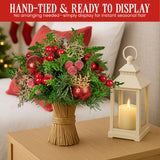 Christabelle 33cm Christmas Bouquet Pre-Decorated Holiday Floral Arrangement with Berries, Baubles & Pine Cones Festive Tabletop Centrepiece Decoration - Low Angle