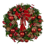 Christabelle 56cm Christmas Wreath Lush Green Holiday Door Wreath with Red Berries, Baubles & Pine Cones Pre-Decorated Festive Wall or Front Door Decoration