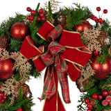 Christabelle 56cm Christmas Wreath Lush Green Holiday Door Wreath with Red Berries, Baubles & Pine Cones Pre-Decorated Festive Wall or Front Door Decoration - Side View