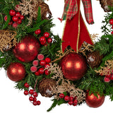 Christabelle 56cm Christmas Wreath Lush Green Holiday Door Wreath with Red Berries, Baubles & Pine Cones Pre-Decorated Festive Wall or Front Door Decoration - 45-Degree Angle