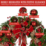Christabelle 56cm Christmas Wreath Lush Green Holiday Door Wreath with Red Berries, Baubles & Pine Cones Pre-Decorated Festive Wall or Front Door Decoration - Low Angle