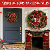 Christabelle 56cm Christmas Wreath Lush Green Holiday Door Wreath with Red Berries, Baubles & Pine Cones Pre-Decorated Festive Wall or Front Door Decoration - Extra Image