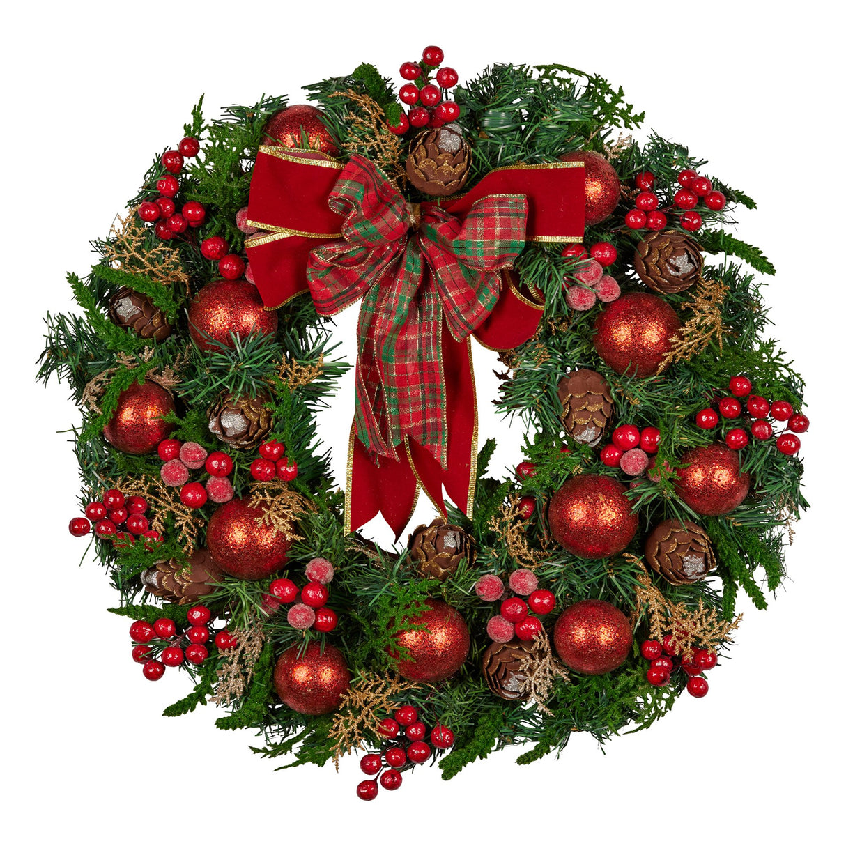 Christabelle Stunning 71cm Christmas Wreath Lush Red Baubles Berries Pine Cones and Bow Front Door Decoration