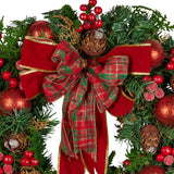 Christabelle Stunning 71cm Christmas Wreath Lush Red Baubles Berries Pine Cones and Bow Front Door Decoration - Side View