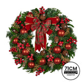 Christabelle Stunning 71cm Christmas Wreath Lush Red Baubles Berries Pine Cones and Bow Front Door Decoration - Top-Down View