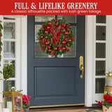 Christabelle Stunning 71cm Christmas Wreath Lush Red Baubles Berries Pine Cones and Bow Front Door Decoration - Rear View