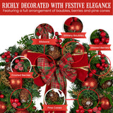 Christabelle Stunning 71cm Christmas Wreath Lush Red Baubles Berries Pine Cones and Bow Front Door Decoration - Close-Up Angle