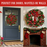 Christabelle Stunning 71cm Christmas Wreath Lush Red Baubles Berries Pine Cones and Bow Front Door Decoration - Low Angle