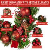 Christabelle 1.85m Christmas Garland with Red Berries Pine Cones Baubles Bows Tree Decoration Ornament - Rear View