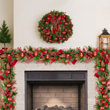 Christabelle 1m Christmas Garland with Red Berries & Pine Cones Baubles Berries Tree Decoration Ornament Red Green - Low Angle