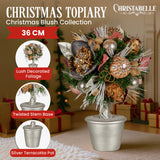 Christabelle 36cm Christmas Tabletop Topiary Tree Jewelled Baubles, Berries, Flowers and Pine Cones Festive Decoration - Front View