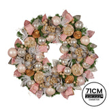 Christabelle 71cm Christmas Wreath Lush Pink Front Door Decoration Jewelled Baubles Flowers Pine Cones Ribbons Ornaments - Top-Down View