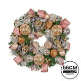 Christabelle 56cm Christmas Wreath Lush Pink Front Door Decoration Jewelled Baubles Flowers Pine Cones Ribbons Ornaments - Top-Down View