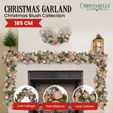 Christabelle Premium 1.8m Christmas Garland Jewelled Baubles & Berries Tree Decoration Ornament Pink Silver Gold - Front View