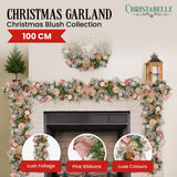 Christabelle Premium 100cm Christmas Garland Jewelled Baubles & Berries Tree Decoration Ornament Pink Silver Gold - Front View