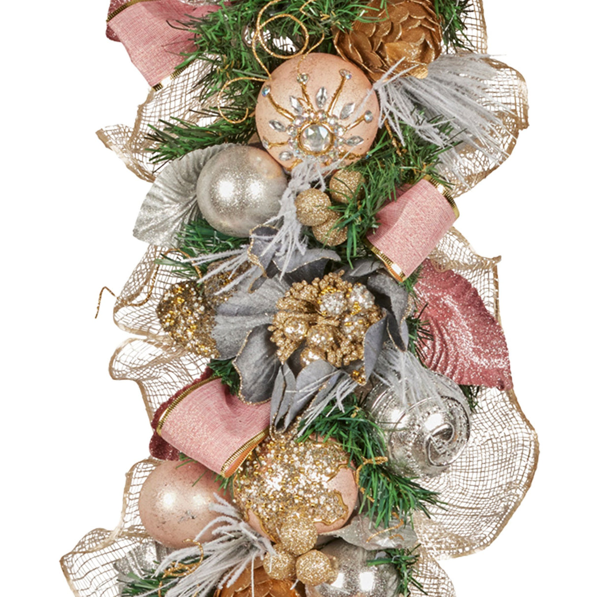 Christabelle Premium 100cm Christmas Garland Jewelled Baubles & Berries Tree Decoration Ornament Pink Silver Gold