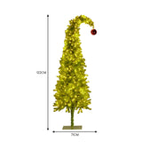 Christabelle 4ft Christmas Gremlin Tree Curved Top Red Bauble Built In Green & White LED Lights Foot Pedal Control - Side View