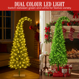 Christabelle 4ft Christmas Gremlin Tree Curved Top Red Bauble Built In Green & White LED Lights Foot Pedal Control - Top-Down View
